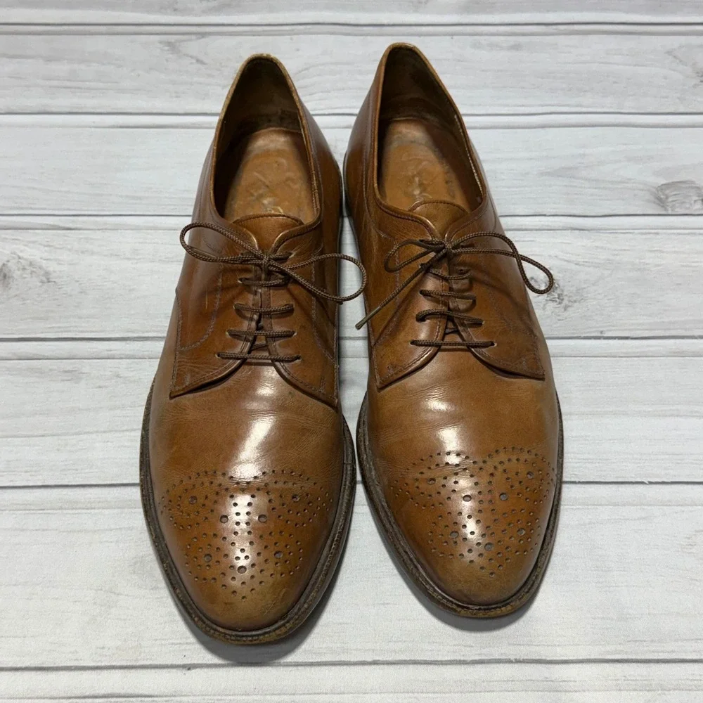 Salvatore Ferragamo Studio Derby Shoes Men 13 B Tan Leather Brogue Italy